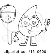 Blood Drop Mascot Getting Transfusion Or Donating Black And White Clipart Cartoon