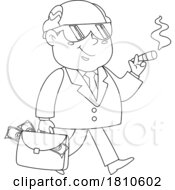 Poster, Art Print Of Shady Businessman With Cash In A Briefcase Black And White Clipart Cartoon