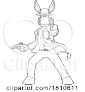 Donkey Mascot Secret Agent Black And White Clipart Cartoon