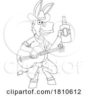 Cowboy Musician Donkey Mascot Black And White Clipart Cartoon
