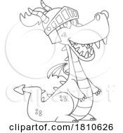 Dragon Wearing A Helmet Black And White Clipart Cartoon