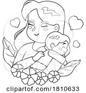 Poster, Art Print Of Mom And Daughter Black And White Clipart Cartoon