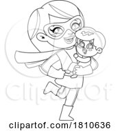Poster, Art Print Of Super Mom And Son Black And White Clipart Cartoon