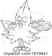 Pot Leaf Mascot Eating Cookies Black And White Clipart Cartoon