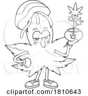 04/18/2024 - Rasta Pot Leaf Mascot With A Plant Black And White Clipart Cartoon