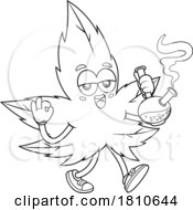 Pot Leaf Mascot With A Bong Black And White Clipart Cartoon