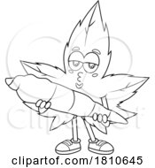 Pot Leaf Mascot Black And White Clipart Cartoon