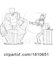 04/18/2024 - Republican Elephant And Democratic Donkey Debating Black And White Clipart Cartoon