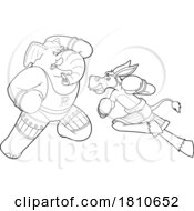 Fighting Republican Elephant And Democratic Donkey Black And White Clipart Cartoon