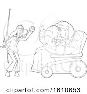 Old Republican Elephant And Democratic Donkey Fighting Black And White Clipart Cartoon