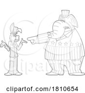 Poster, Art Print Of Republican Elephant And Democratic Donkey Debating Black And White Clipart Cartoon