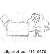 Shamrock Mascot By A Sign Black And White Clipart Cartoon