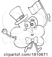 Poster, Art Print Of Shamrock Mascot With An Irish Flag Black And White Clipart Cartoon