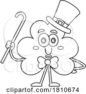 Shamrock Mascot With A Cane Black And White Clipart Cartoon