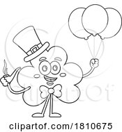 Poster, Art Print Of Shamrock Mascot With Irish Balloons Black And White Clipart Cartoon