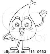 Water Drop Mascot Waving Black And White Clipart Cartoon