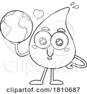 Poster, Art Print Of Water Drop Mascot Holding Earth Black And White Clipart Cartoon