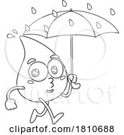 Water Drop Mascot With An Umbrella Black And White Clipart Cartoon