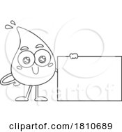 Water Drop Mascot With A Sign Black And White Clipart Cartoon