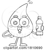 Water Drop Mascot With A Bottle Black And White Clipart Cartoon