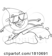 Water Drop Mascot Surfing Black And White Clipart Cartoon