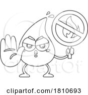 Poster, Art Print Of Water Drop Mascot With A No Fire Sign Black And White Clipart Cartoon