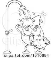 Water Drop Mascot Showering Black and White Clipart Cartoon by Hit Toon #COLLC1810694-0037