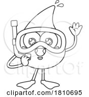 Water Drop Mascot Snorkeler Black and White Clipart Cartoon by Hit Toon #COLLC1810695-0037