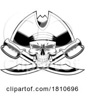 Poster, Art Print Of Pirate Skull With Crossed Swords Licensed Black And White Clipart Cartoon