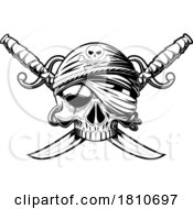Pirate Skull With Crossed Swords Licensed Black And White Clipart Cartoon