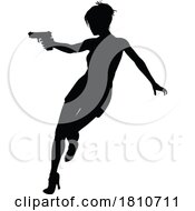 Poster, Art Print Of Silhouette Woman Female Movie Action Hero With Gun