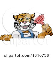 Wildcat Plumber Cartoon Mascot Holding Plunger