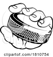 Hand Holding Ice Hockey Puck Cartoon