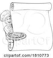 Poster, Art Print Of Pizza Chef Cartoon Man Scroll Menu Sign Background