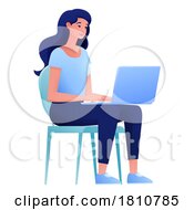 Poster, Art Print Of Woman Using Laptop Computer Cartoon Illustration