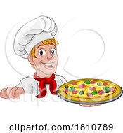 Chef Pizza Cook Cartoon Man Peeking Over Sign by AtStockIllustration