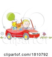 Poster, Art Print Of Cartoon Clipart Boy Driving A Car With Toys