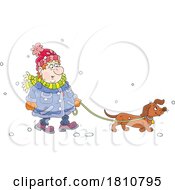 Cartoon Clipart Chubby Man Walking A Dog In The Snow