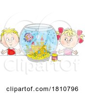 Poster, Art Print Of Cartoon Clipart Kids Watching A Fish