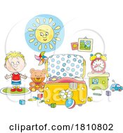 Cartoon Clipart Boy Playing In His Bedroom