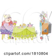 Poster, Art Print Of Cartoon Clipart Grandma Eating Donuts And Watching Tv