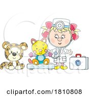 Poster, Art Print Of Cartoon Clipart Girl Playing Nurse And Weighing Her Toy