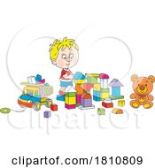 Poster, Art Print Of Cartoon Clipart Boy Playing With Blocks