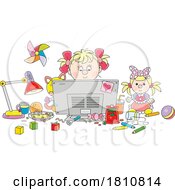 Poster, Art Print Of Cartoon Clipart Girl Using A Computer