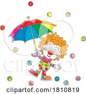 Poster, Art Print Of Cartoon Clipart Party Clown With An Umbrella And Balls