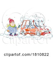 Poster, Art Print Of Cartoon Clipart Chubby Man Brushing Snow Off Of His Car
