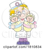 Poster, Art Print Of Cartoon Clipart Doctor Or Nurse Holding Babies