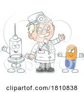 Poster, Art Print Of Cartoon Clipart Doctor With A Syringe And Pill
