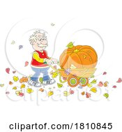 Poster, Art Print Of Cartoon Clipart Grandpa Pushing A Pumpkin In A Wheelbarrow