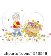 Poster, Art Print Of Cartoon Clipart Grandpa Pushing A Wheelbarrow Of Autumn Leaves